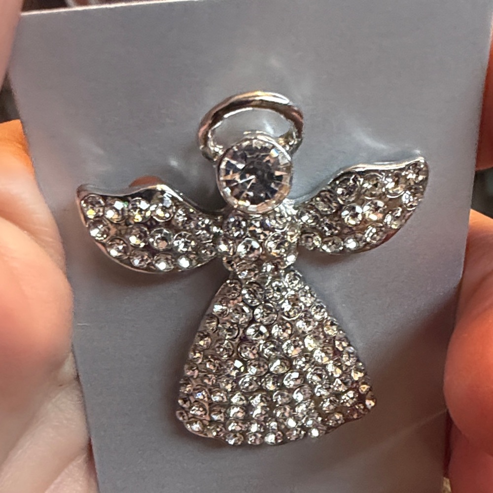 Silver Rhinestone Angel Pendant